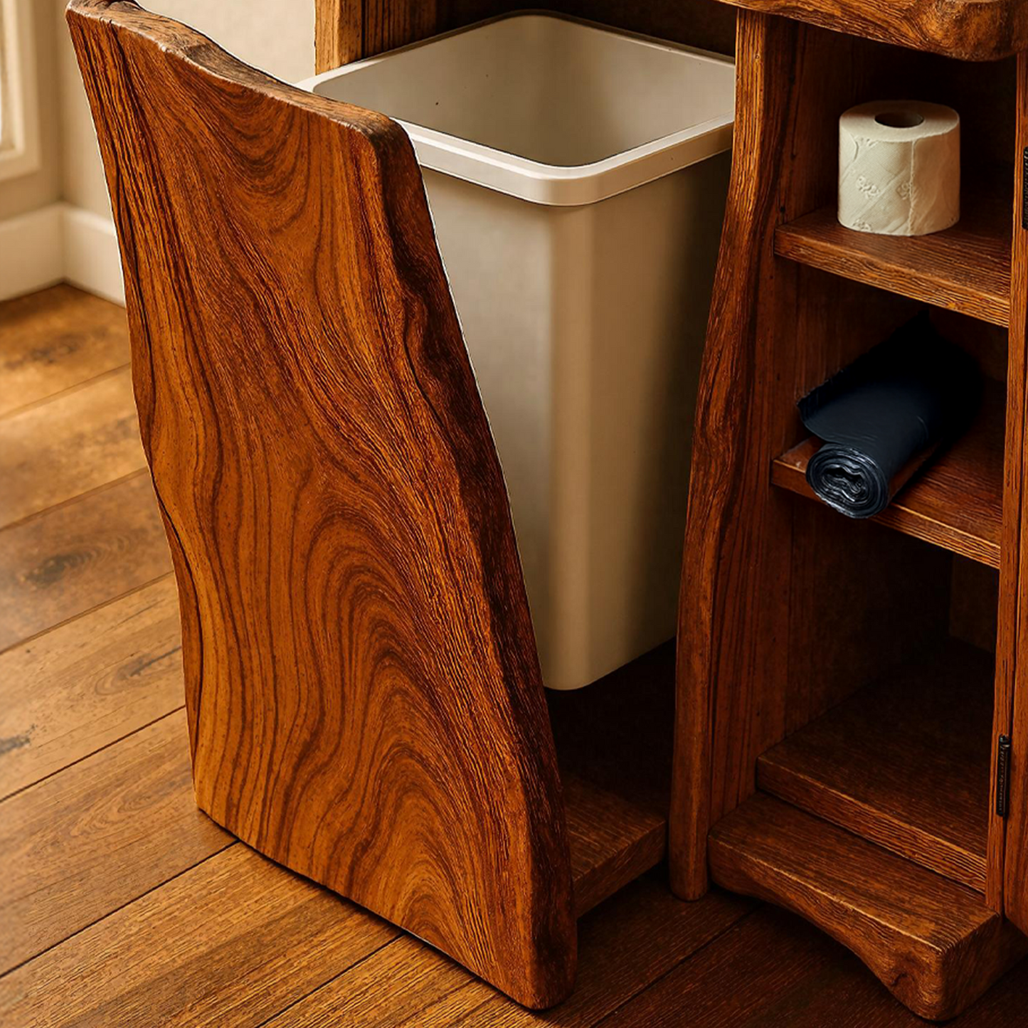 Handcrafted wooden tilt‑out trash bin cabinet for kitchen storage and decor-2