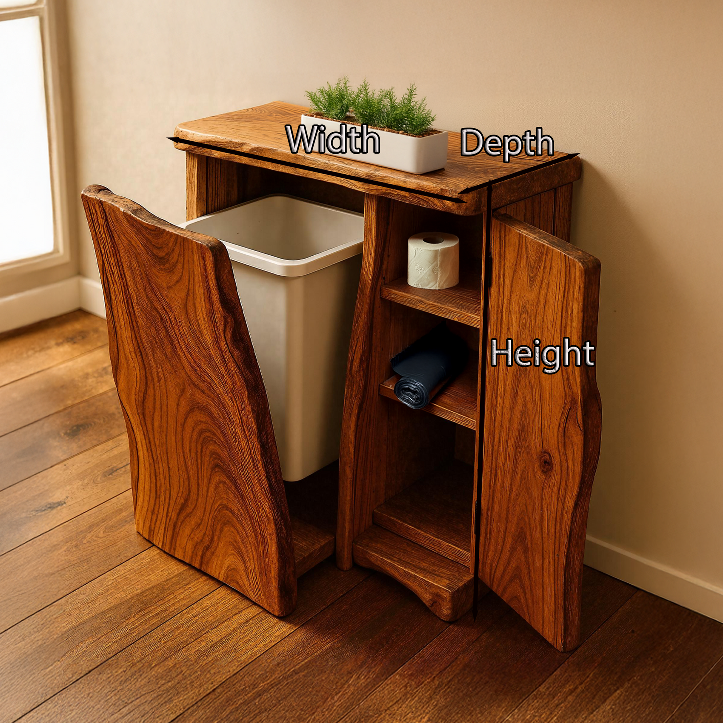 Handcrafted wooden tilt‑out trash bin cabinet for kitchen storage and decor-5