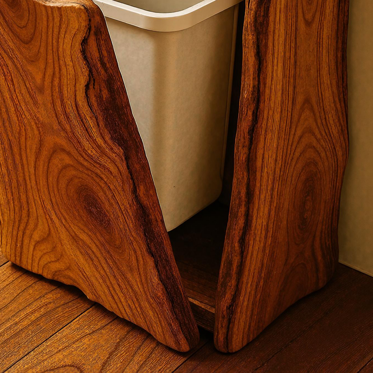 Mid-century tilt‑out kitchen trash cabinet with hidden bins and wood finish-3