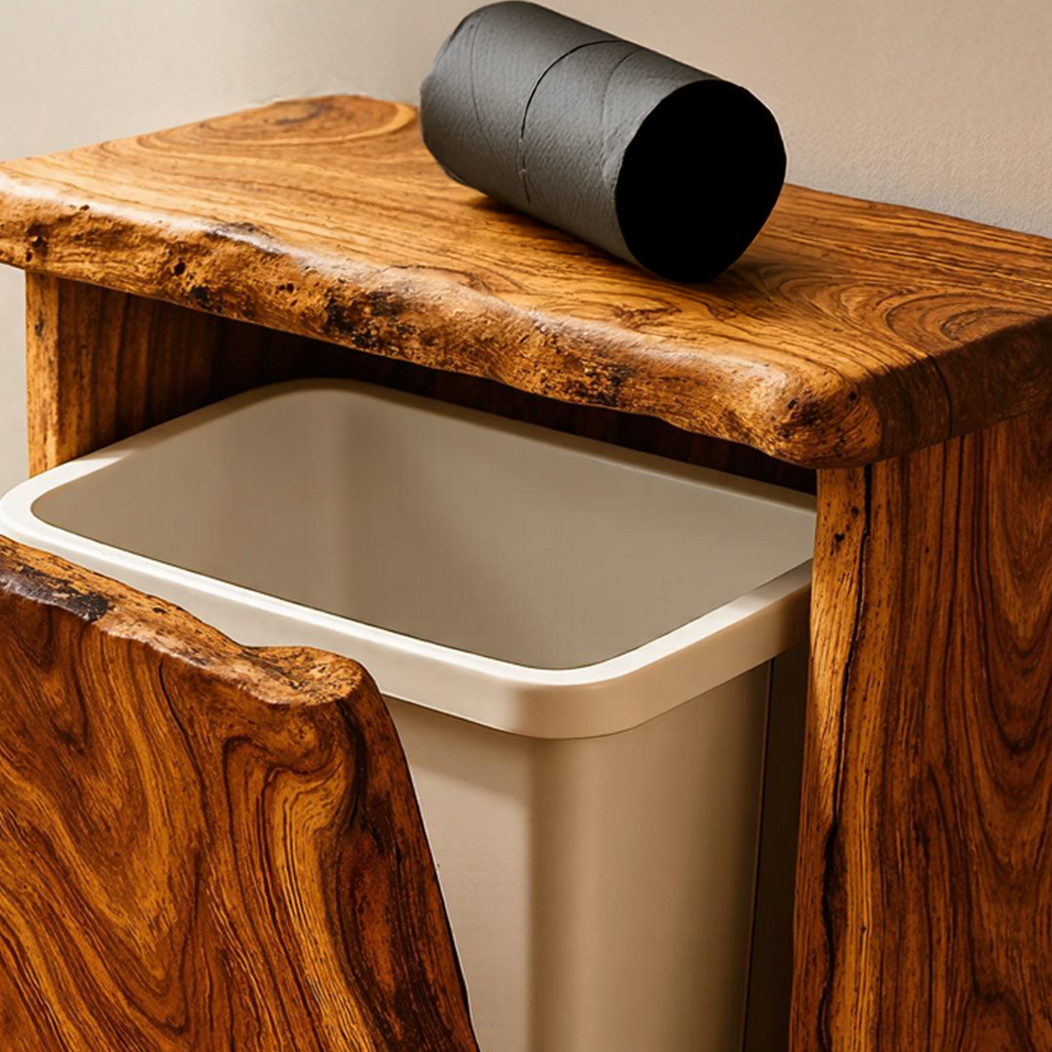 Mid-century wooden tilt‑out trash can cabinet for home decor with hidden bin and refined wood finish-2