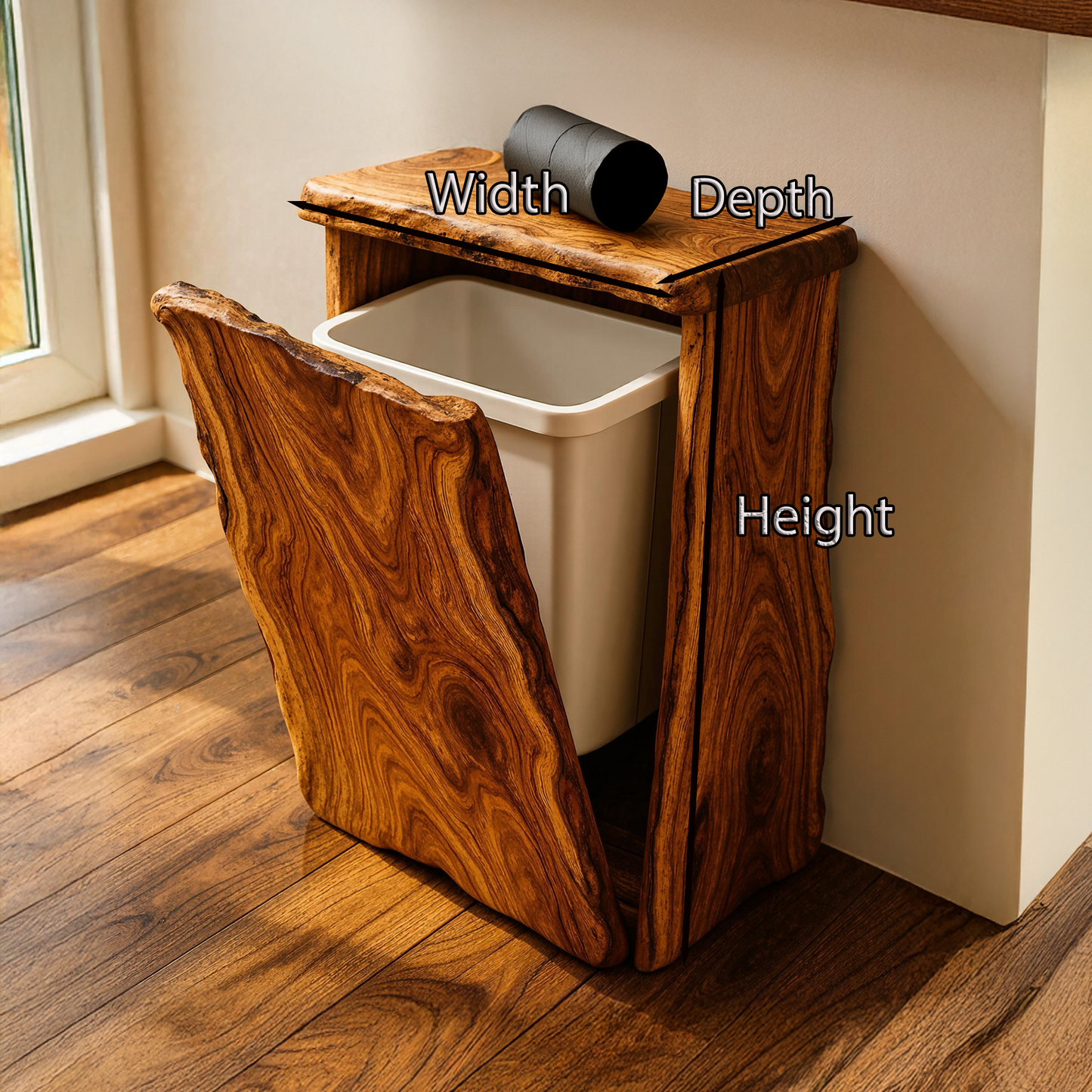 Mid-century wooden tilt‑out trash can cabinet for home decor with hidden bin and refined wood finish-5