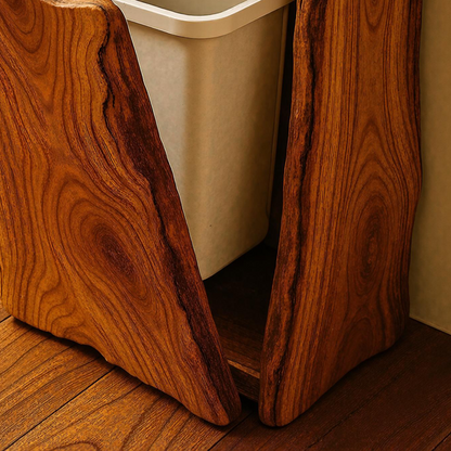 Mid-century tilt‑out kitchen trash cabinet with hidden bins and wood finish-3